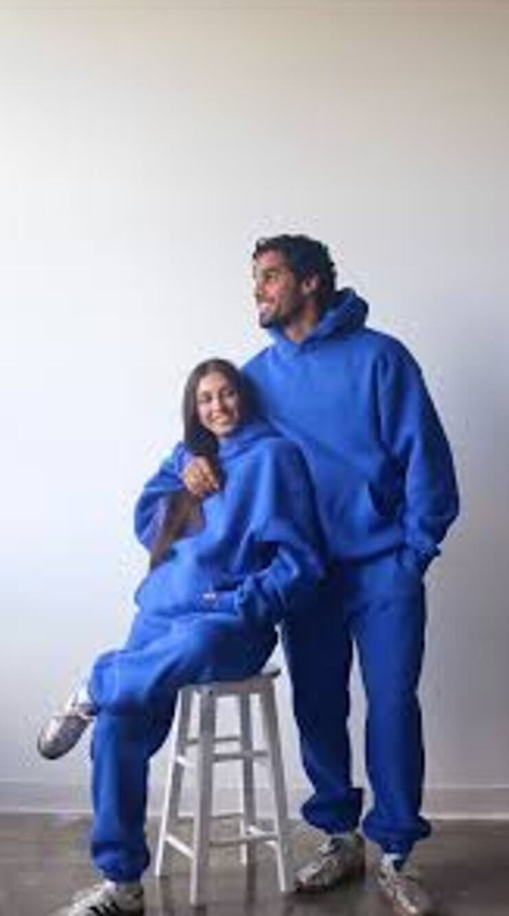 Comfrt Minimalist Hoodie Jogger Set Unisex Sz S Cobalt Blue Oversized Tracksuit